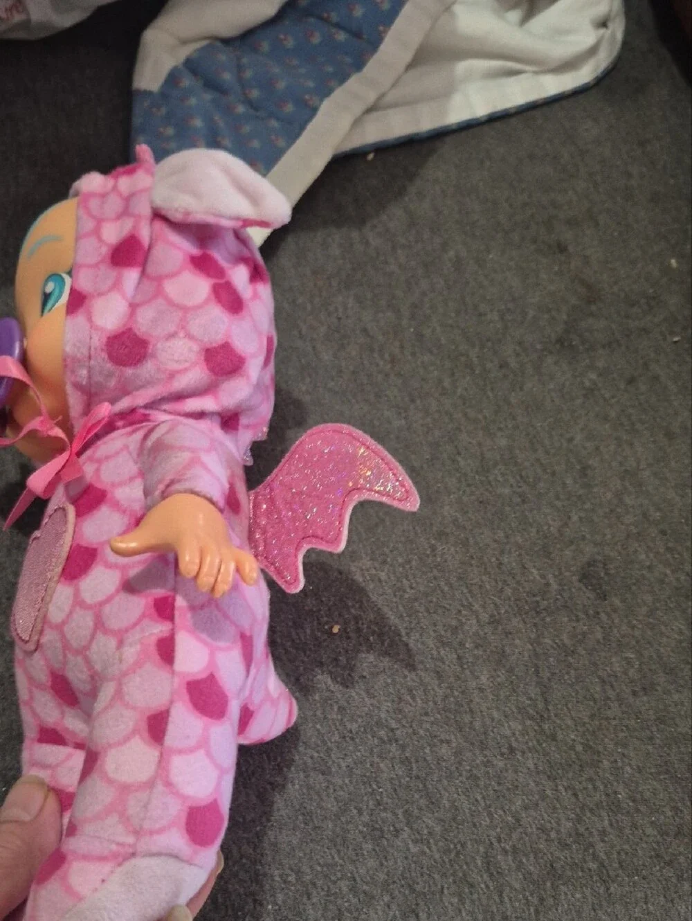 Kewpie Plush Pink Heart Baby Doll with Pacifier - Cute Hooded Plush Dragon Wings